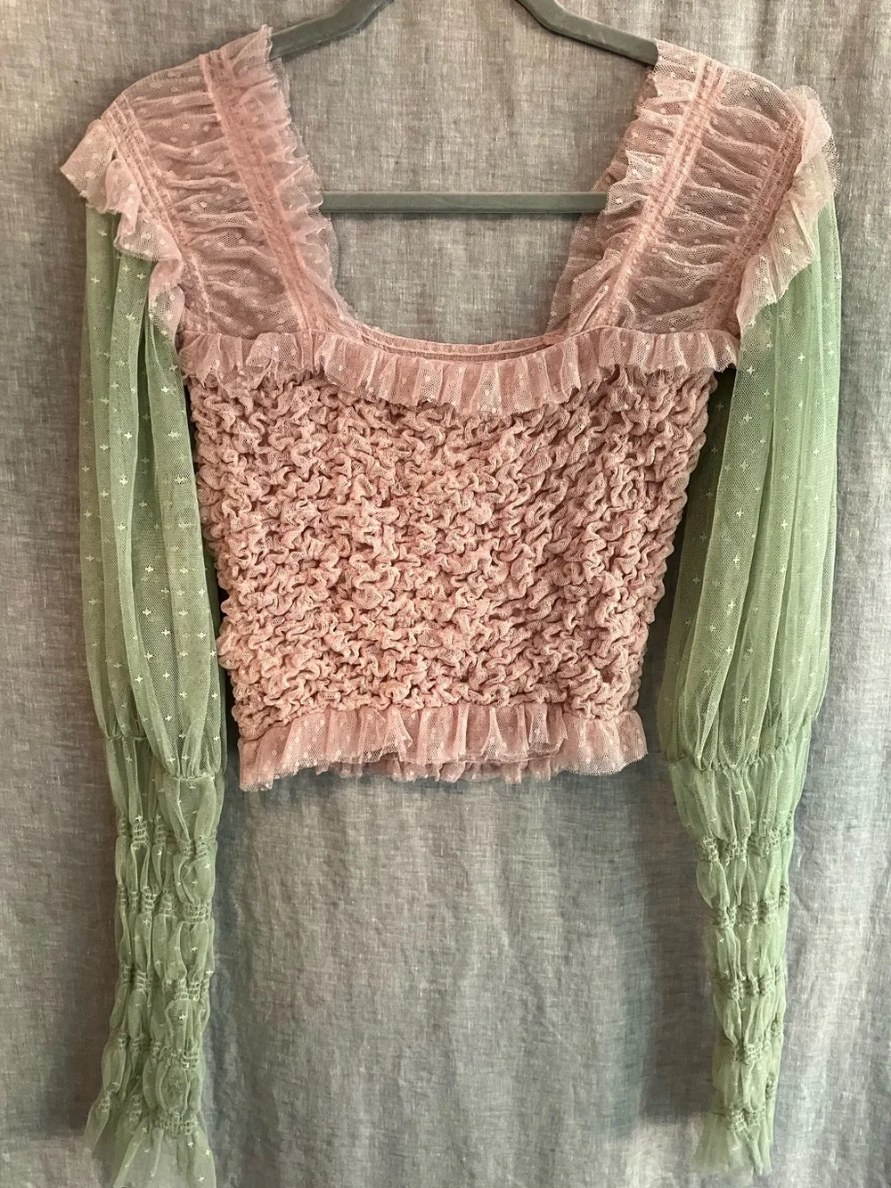 Free People Tulle Crop Top with Long Sleeves